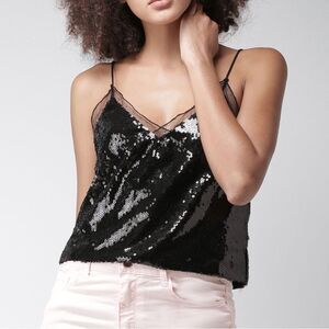Free People Intimately Black Sassy Sequined Tank Top Size Small
